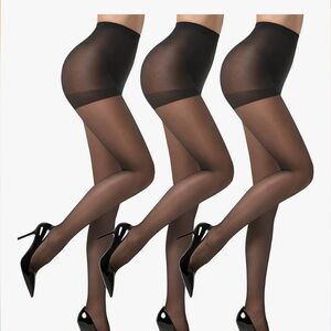 EVERSWE 3 Pairs Women's Sheer Pantyhose High Waist Control Top Pantyhose